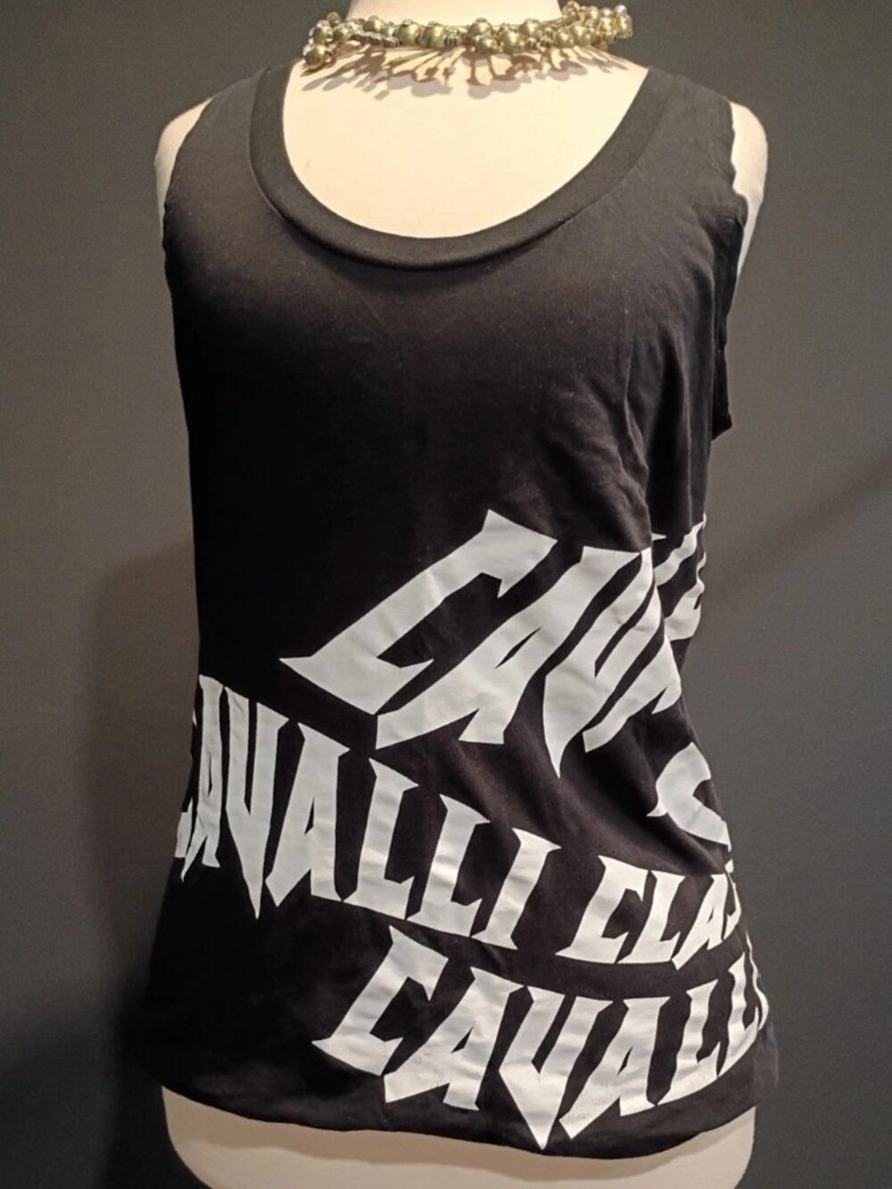 Roberto Cavalli Black Sleeveless Logo Cotton Graphic Tee Shirt Tank Top Size L